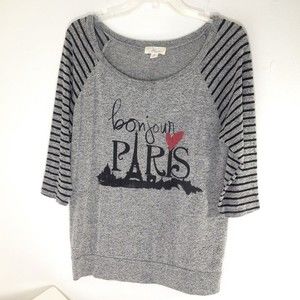 Misia Women's Sweater Shirt Gray Black Red Paris Bonjour Top Size Medium